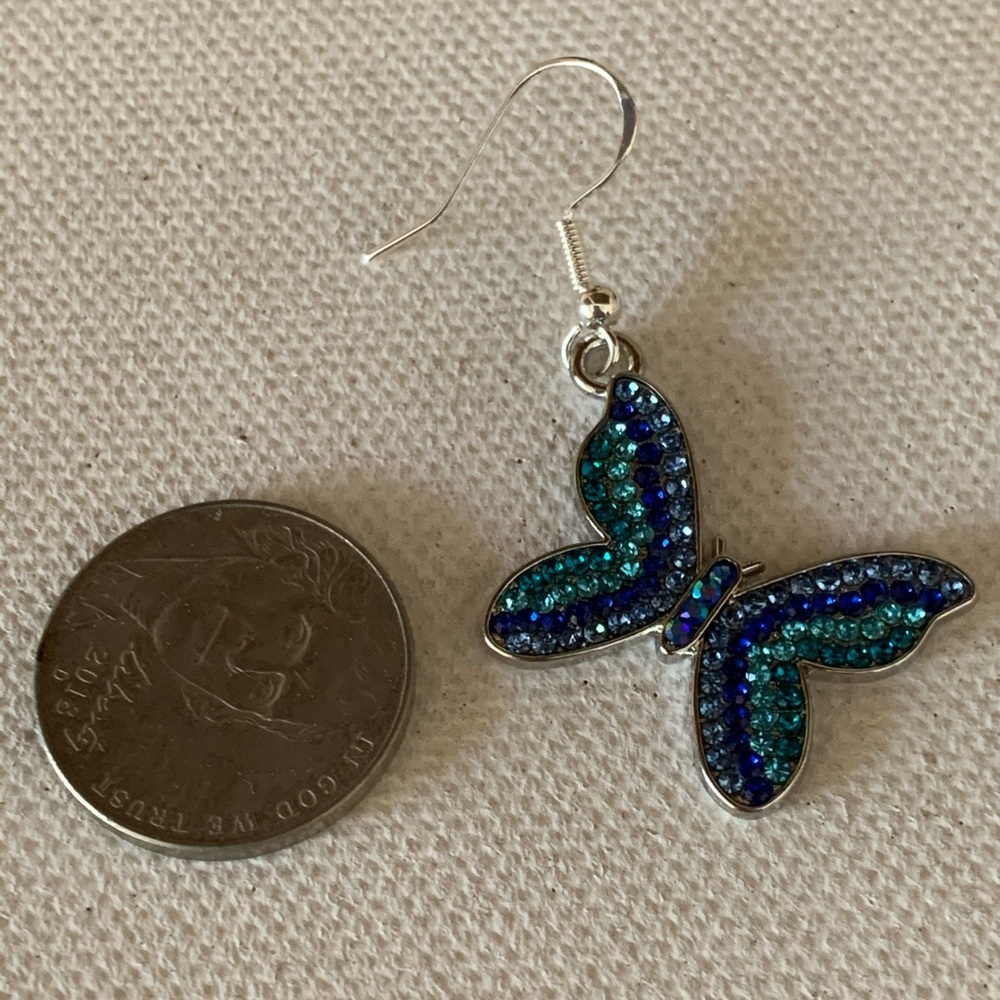 Blue Crystal Butterfly 🦋 Earrings - Picture 3 of 3